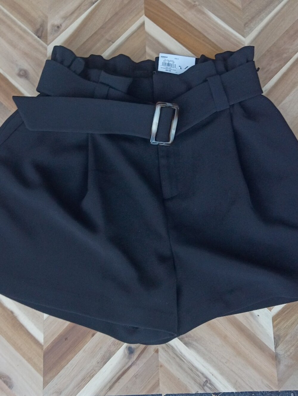 Nine West Black High-Waist Paperbag Shorts with Belt